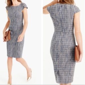 J. Crew Blue Pedal Sleeve Tweed Midi Dress Size 6